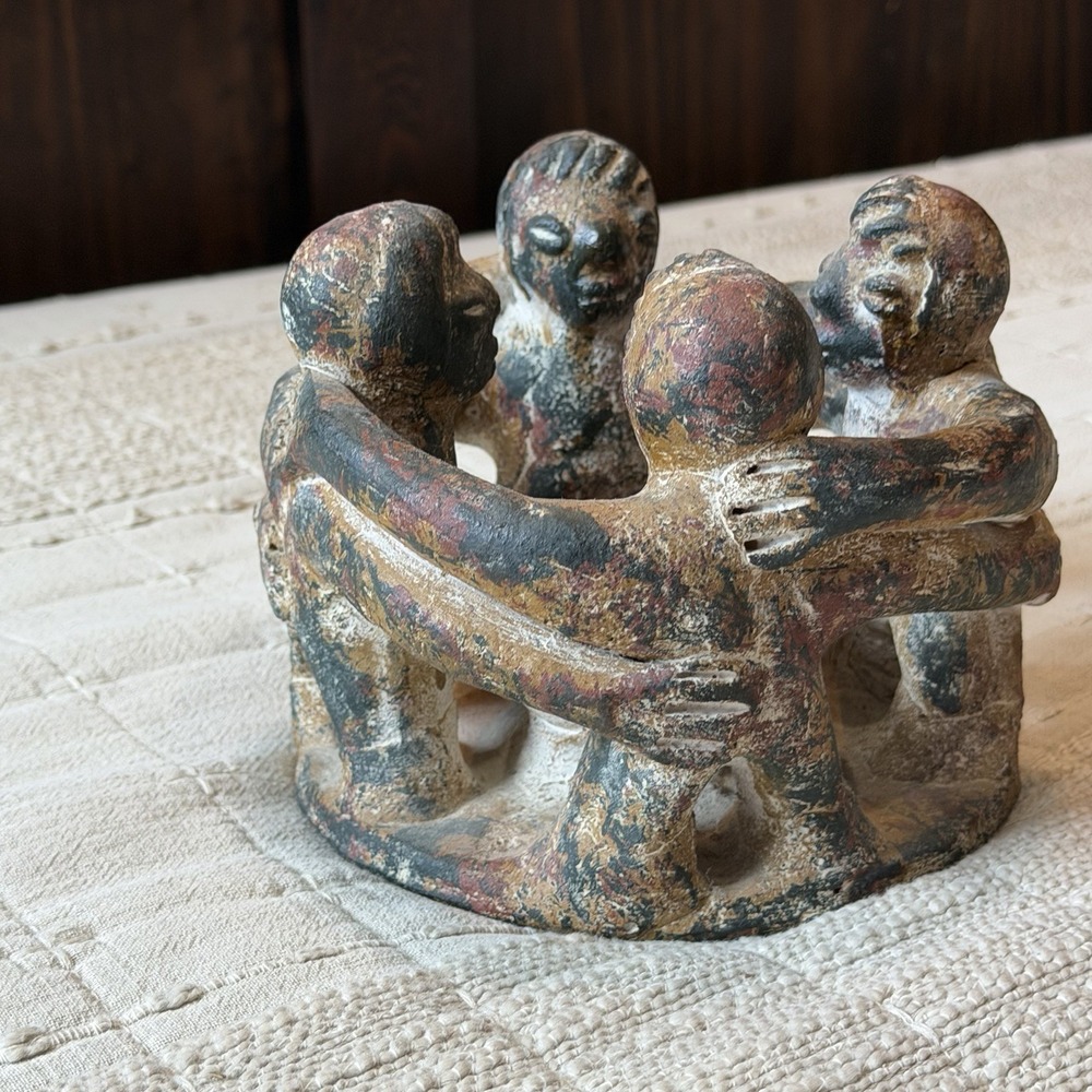 Aztec Mayan Circle of Friends Terracotta Clay Candle Holder Pottery Folk Art 5"